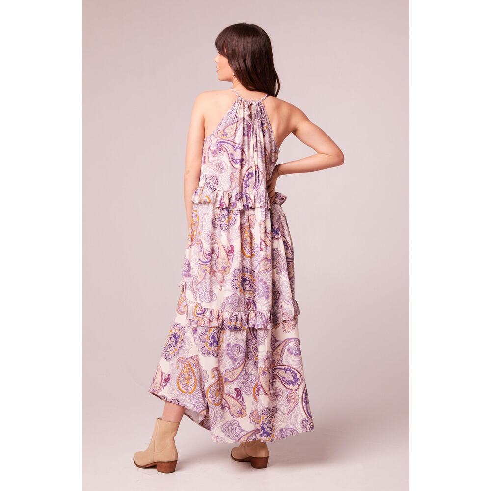 Band of the Free Liliane Purple Paisley Boho Casual Tiered Maxi Airy Dress L - Picture 5 of 5